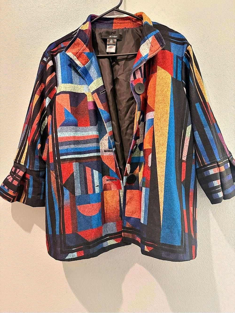 ali miles Geometric Artsy Pattern Stained Glass Blazer Ruffle Bell 3/4 Sleeve PX